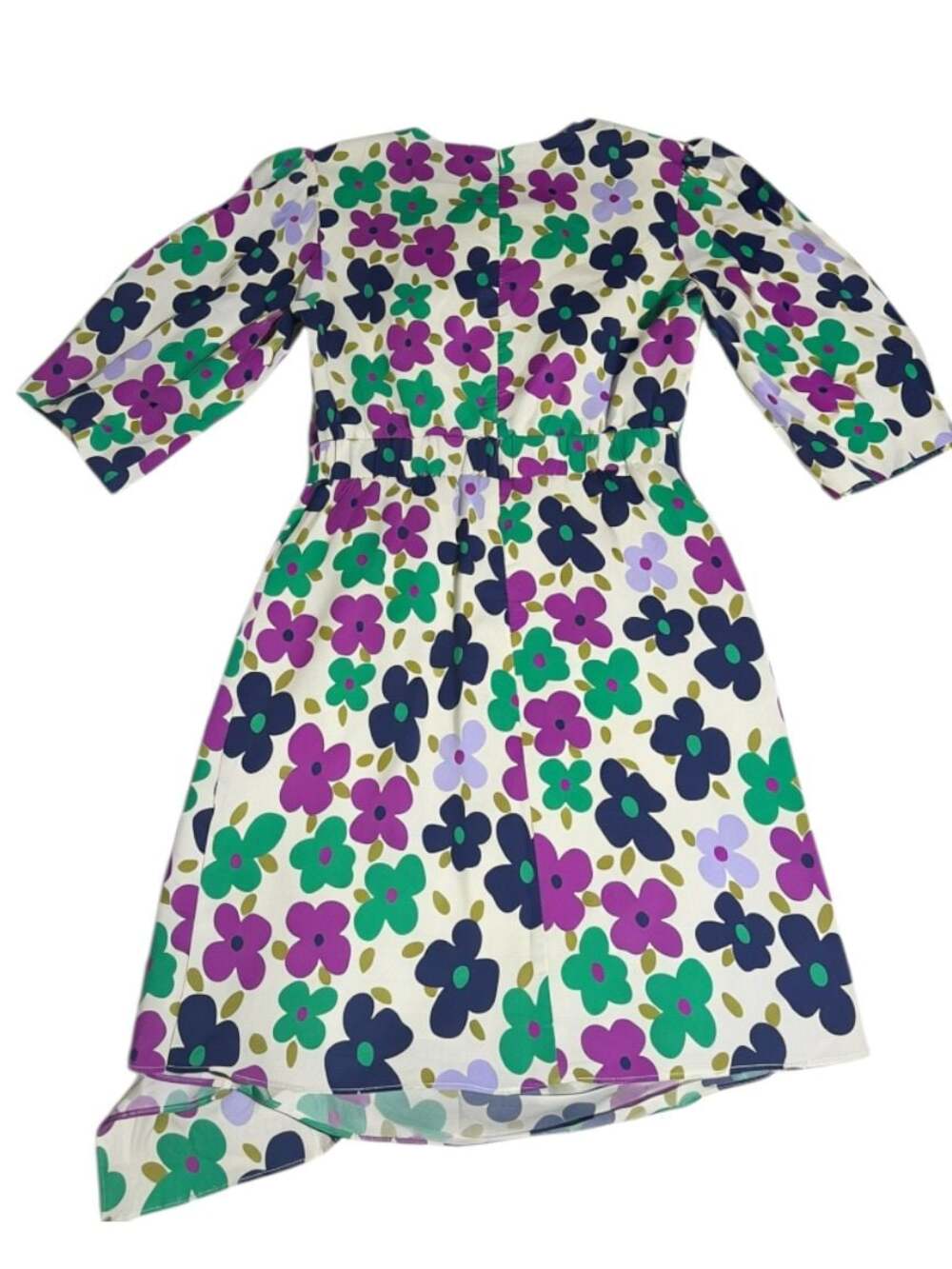 Aureum Multi Floral Puff Sleeve Ruched Cotton Mini Dress